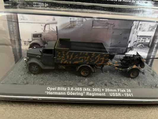 Miniature Militaire Char Tank Blindé Opel Blitz 3.6-36S 20mm Flak 38 Altaya 1/72