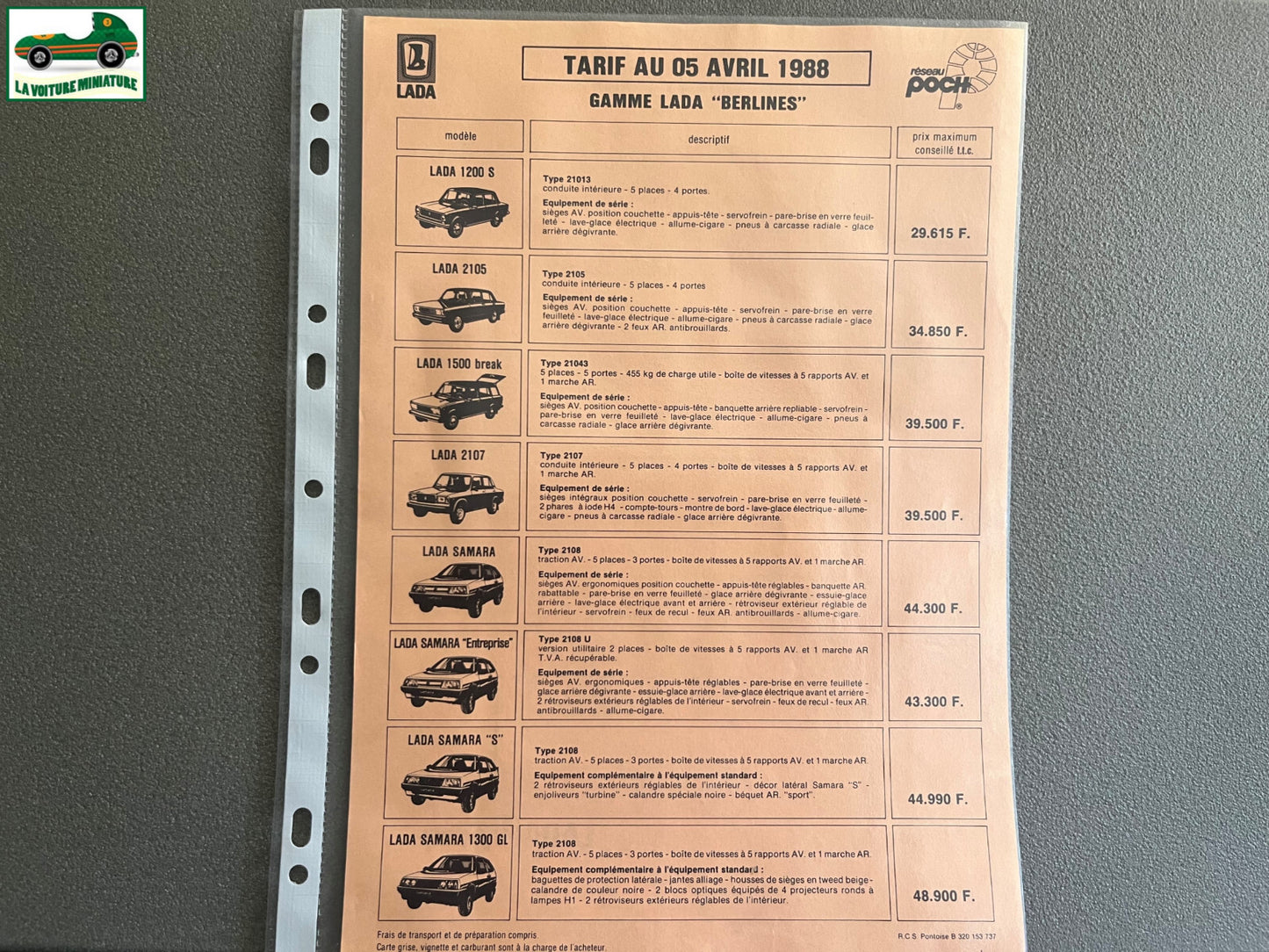 Ancien Dépliant Brochure Documentation Automobile Lada Poch Tarif 1988