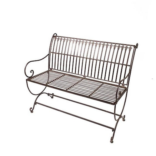 Banc pour jardin en fer motif fleur de lys marron style antique démontable RZ14