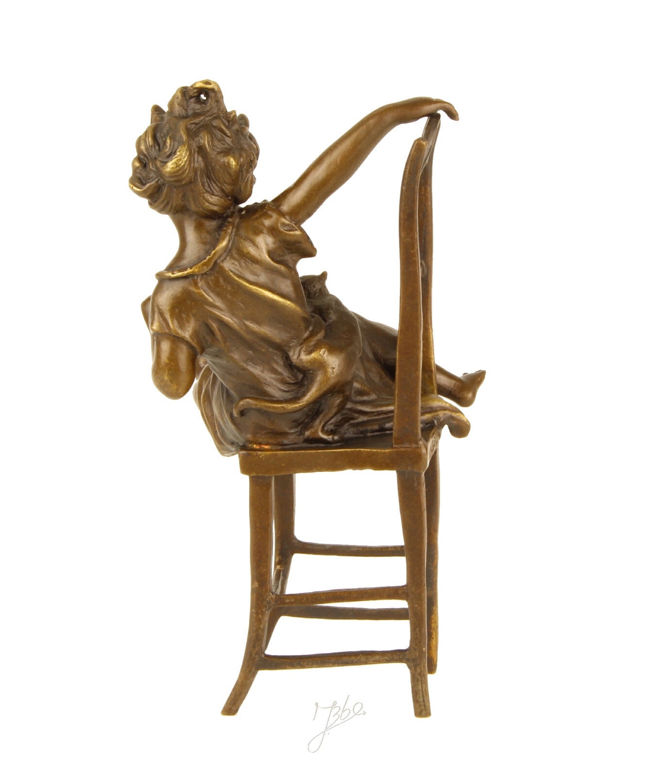 Statue Sculpture Bronze Art Déco Nouveau Enfant Chat Heureux DSBJ-222 Moderne