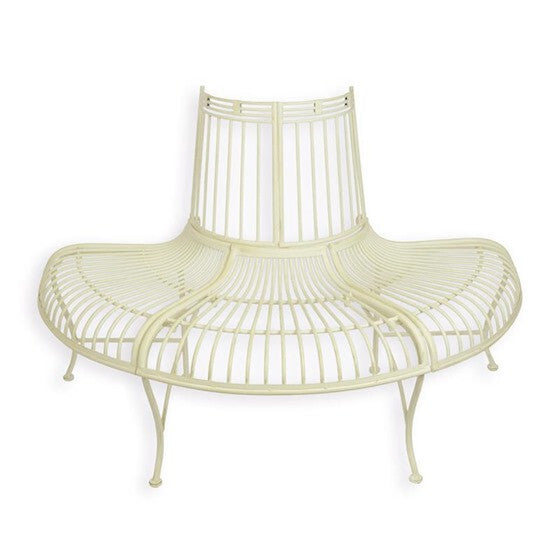Banc pour jardin fer métal Tour d'arbre blanc style antique démontable DSTZ-79
