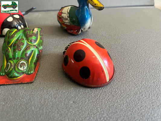 Ancienne Miniature Métal Tôle Mécanisme Lot 5 Animaux England Germany China