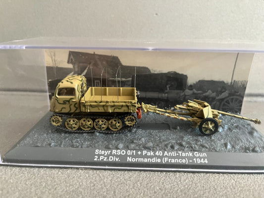 Miniature Militaire Char Tank Blindé Steyr RSO 0/1 + Pak 40 Altaya 1/72