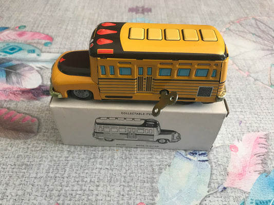Jouet Tole Métal Réédition Ancien Car Autocar Bus School District MS285 13cm Clé