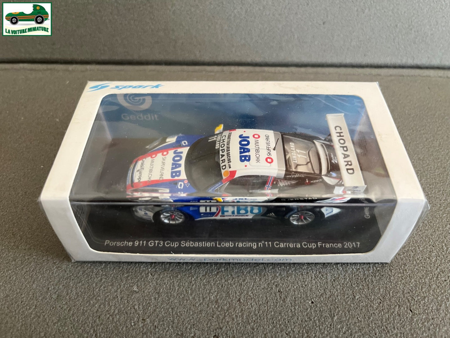 Voiture Miniature Porsche 911 GT3 Cup Loeb Carrera Cup France 2017 Spark au 1/43