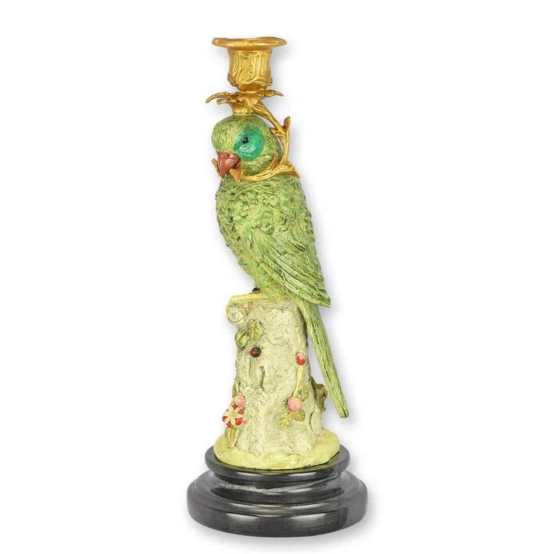 PORTE-BOUGIE PERROQUET STATUE MODERNE SCULPTURE BRONZE