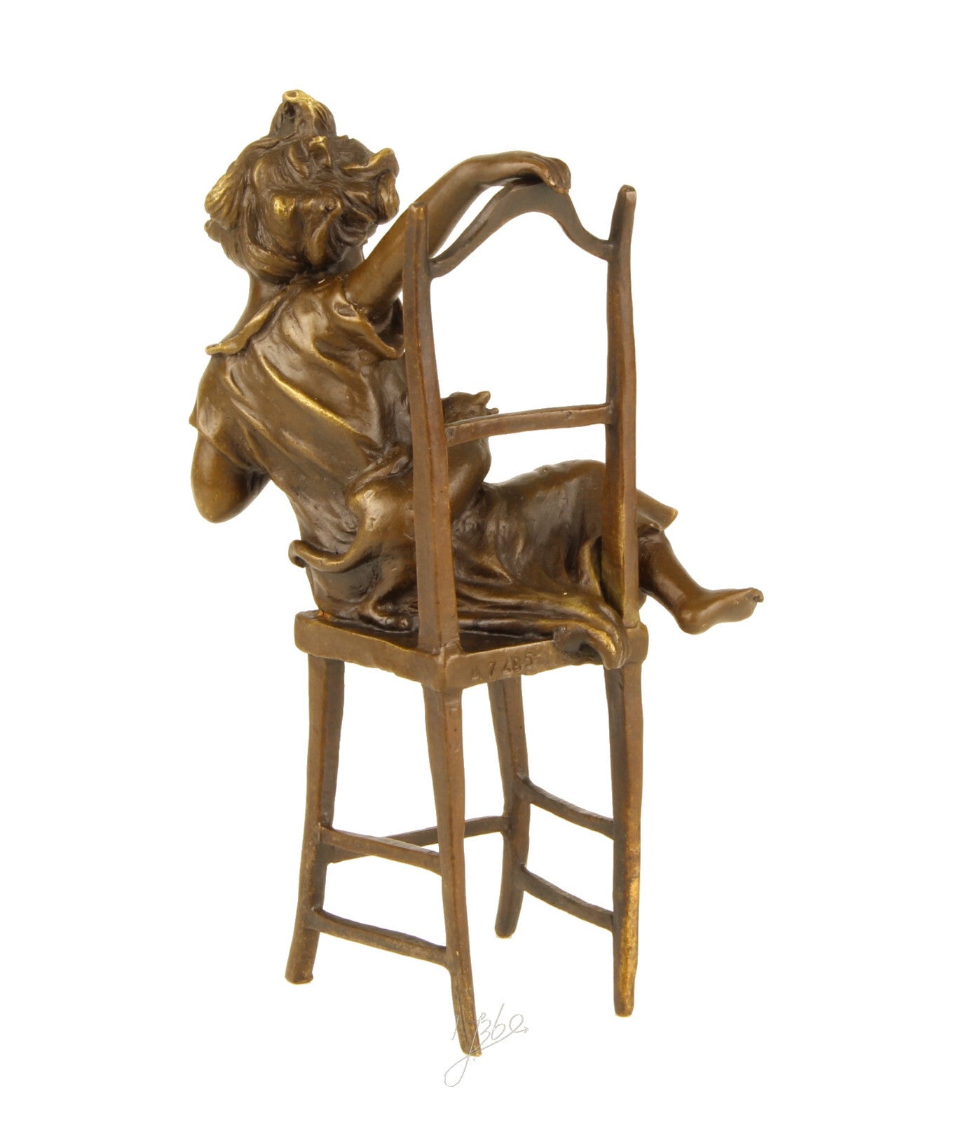 Statue Sculpture Bronze Art Déco Nouveau Enfant Chat Heureux DSBJ-222 Moderne