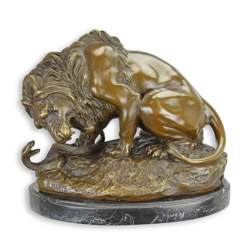 STATUE MODERNE SCULPTURE BRONZE LION ET SERPT