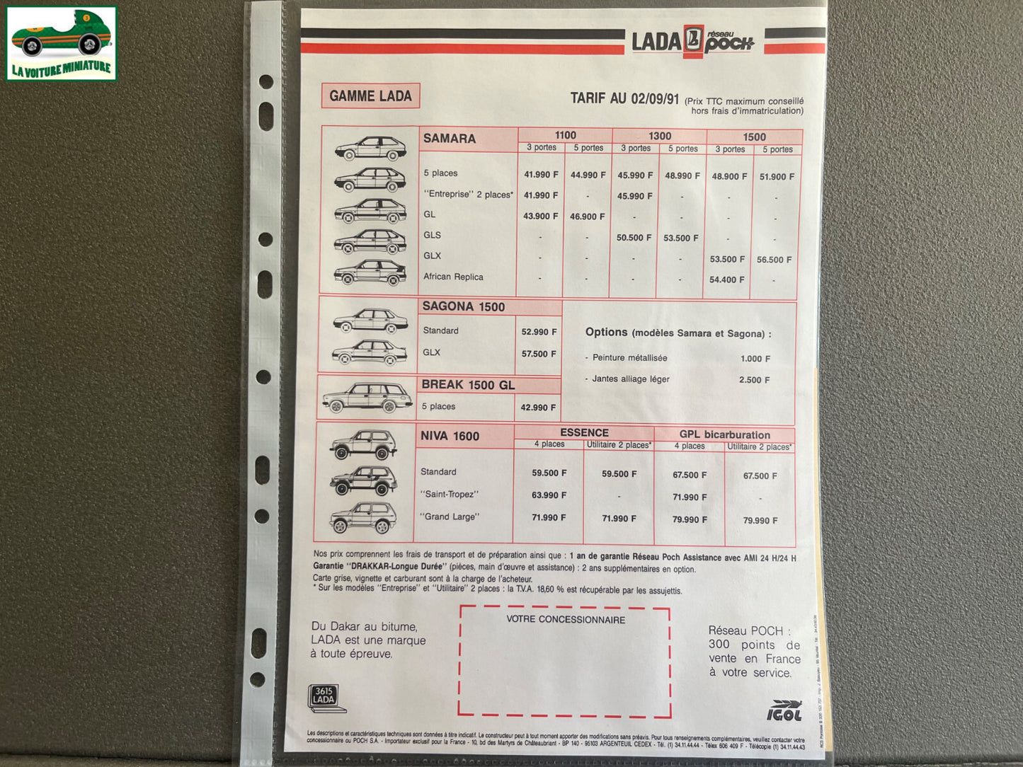 Ancien Dépliant Brochure Documentation Automobile Lada Poch Tarif 1991