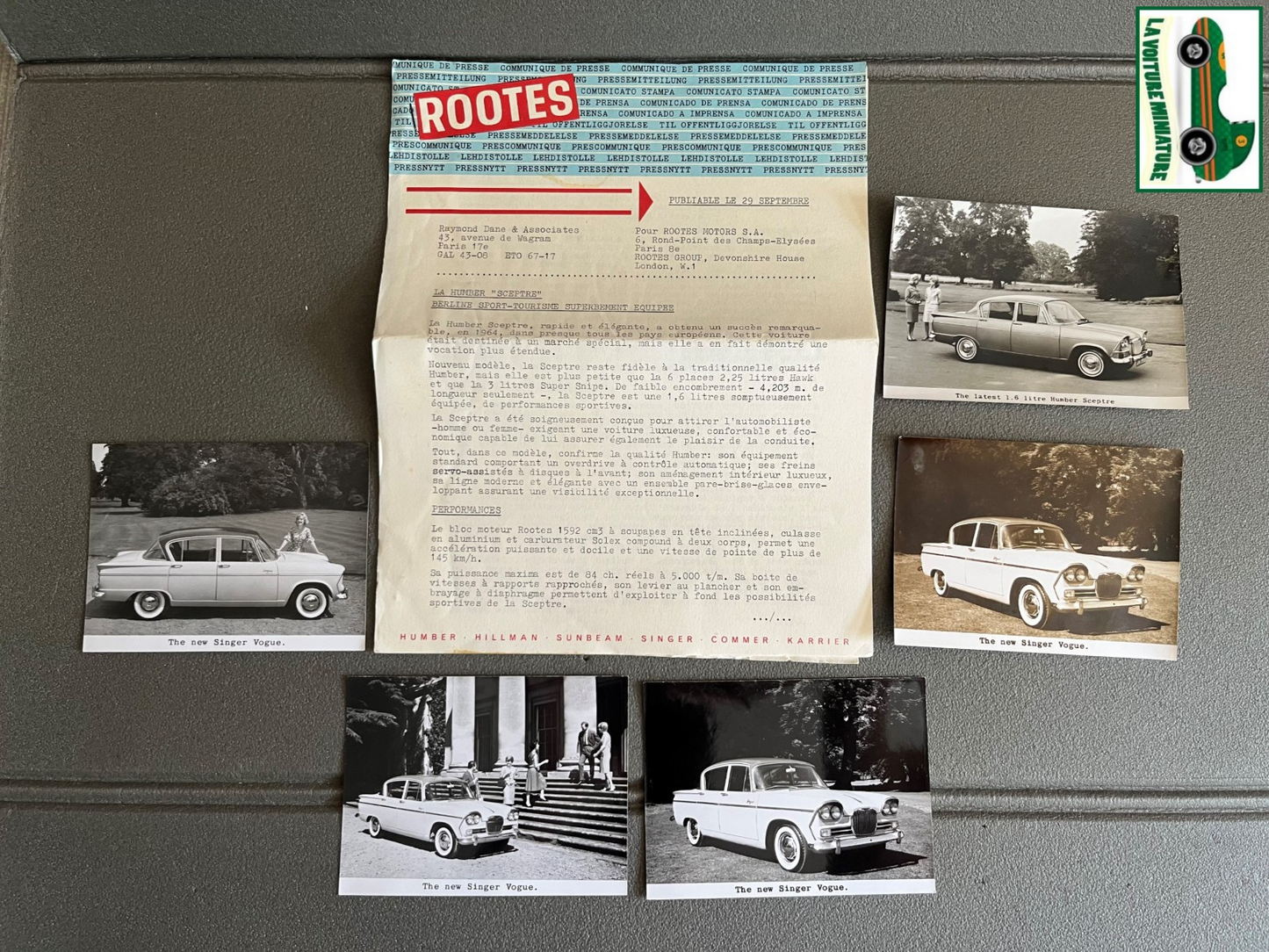 Ancien Documentation Automobile Communiqué Presse Rootes Motors Humber Photo