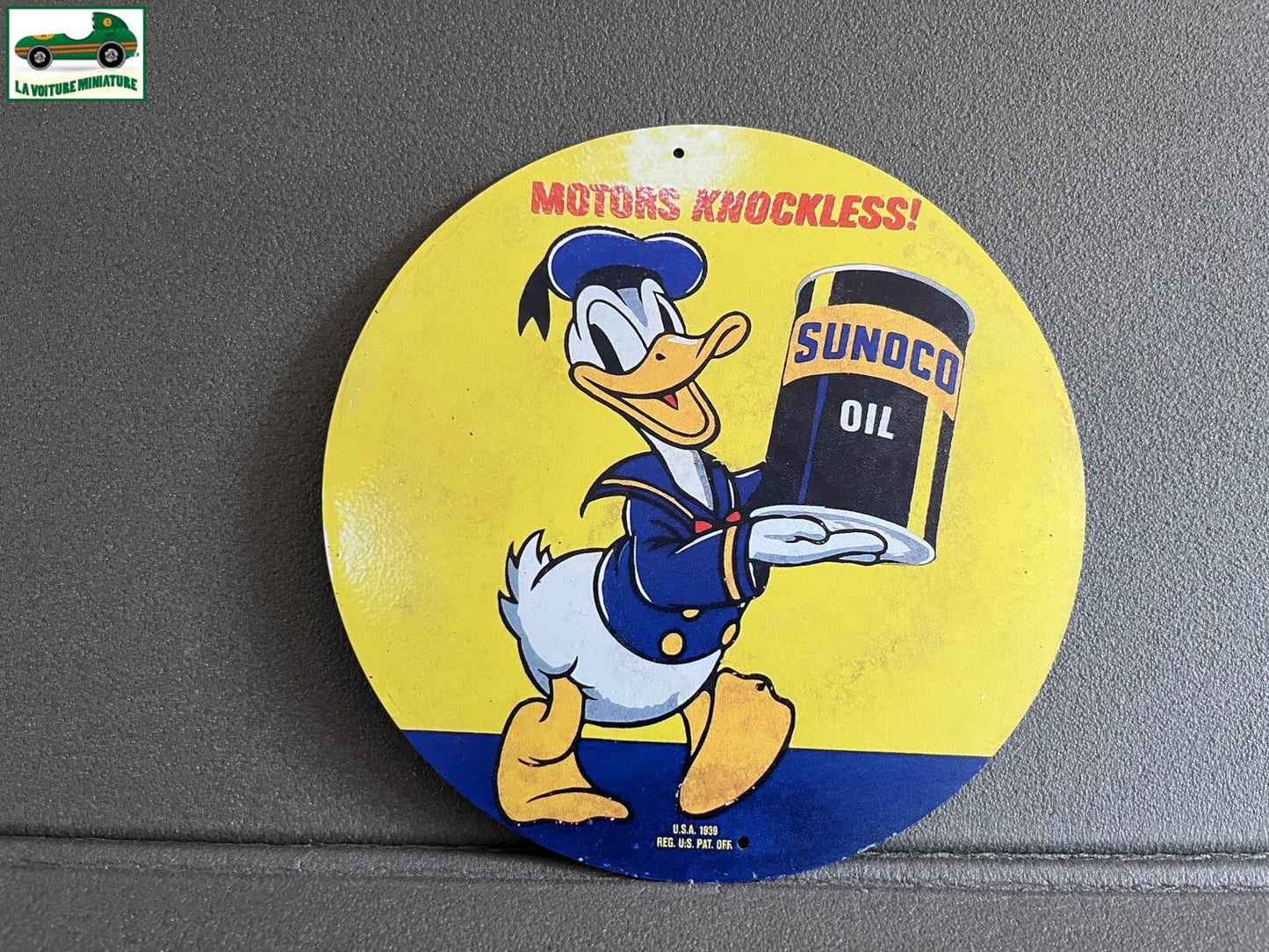 Plaque Métal Voiture Automobile Motor Knockless Donald Sunoco Oil 20 cm