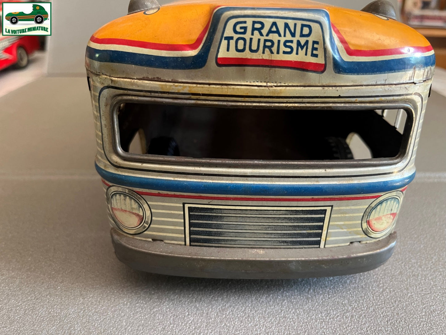 Jouet Ancien Tôle Bus Autobus Flèche d'argent France Jouets Vintage Mécanisme FJ
