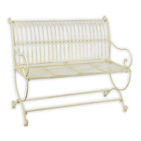 Banc pour jardin en fer motif fleur de lys blanc style antique démontable RW-14