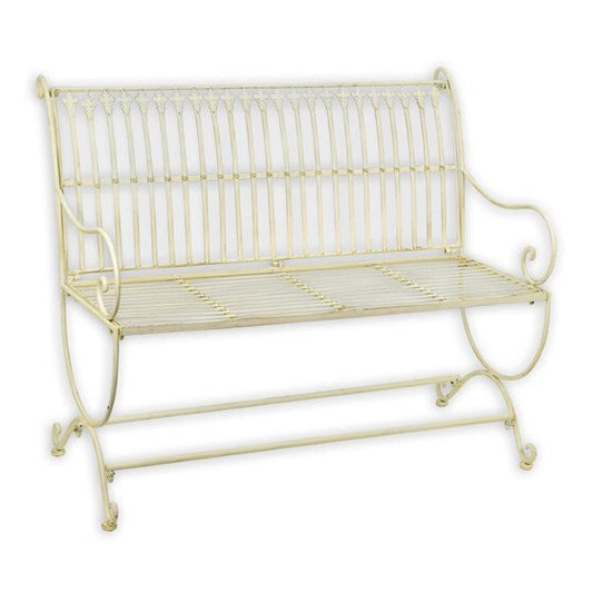 Banc pour jardin en fer motif fleur de lys blanc style antique démontable RW-14