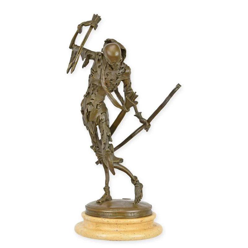 STATUE MODERNE SCULPTURE BRONZE SQUELETTE AVEC ARC