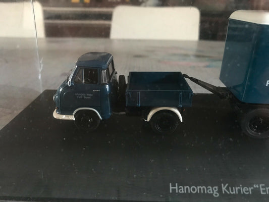 Miniature Camion Remorque Hanomag Kurier Enser mit Anhanger Grunding Schuco 1/43