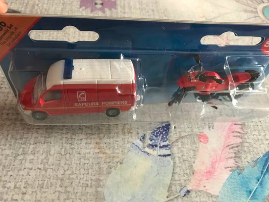 Voiture Miniature Siku 1656 Camion Set Pompiers Moto Brigade France