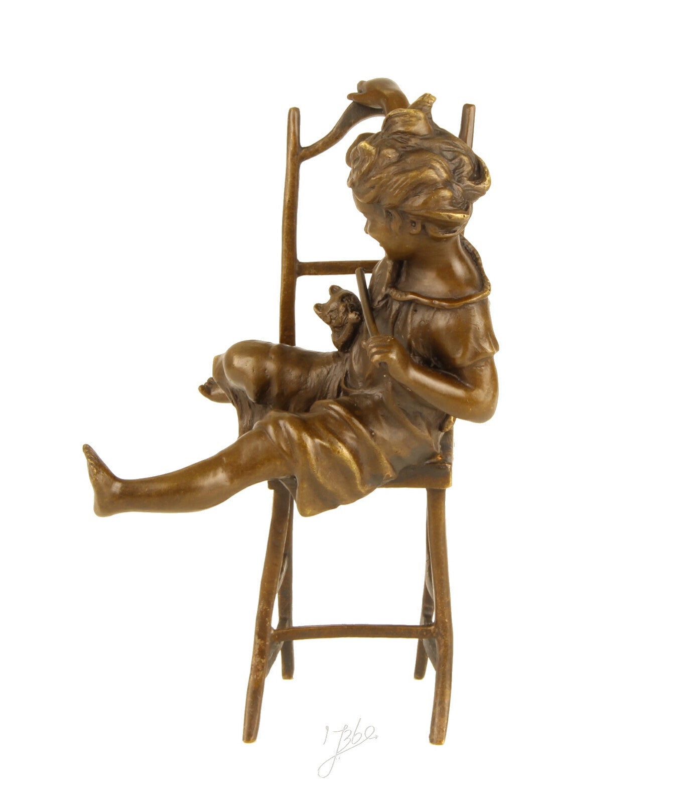 Statue Sculpture Bronze Art Déco Nouveau Enfant Chat Heureux DSBJ-222 Moderne