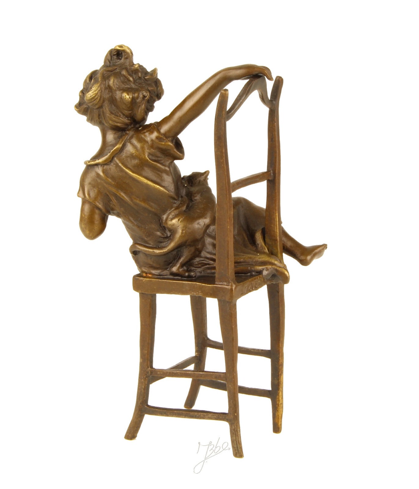 Statue Sculpture Bronze Art Déco Nouveau Enfant Chat Heureux DSBJ-222 Moderne
