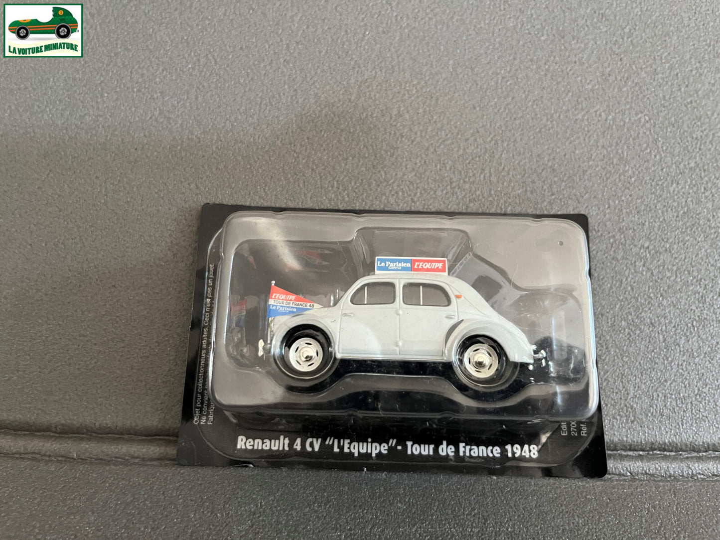 Voiture Miniature Renault 4CV L'Equipe Tour de France 1948 Vélo Norev 1/43