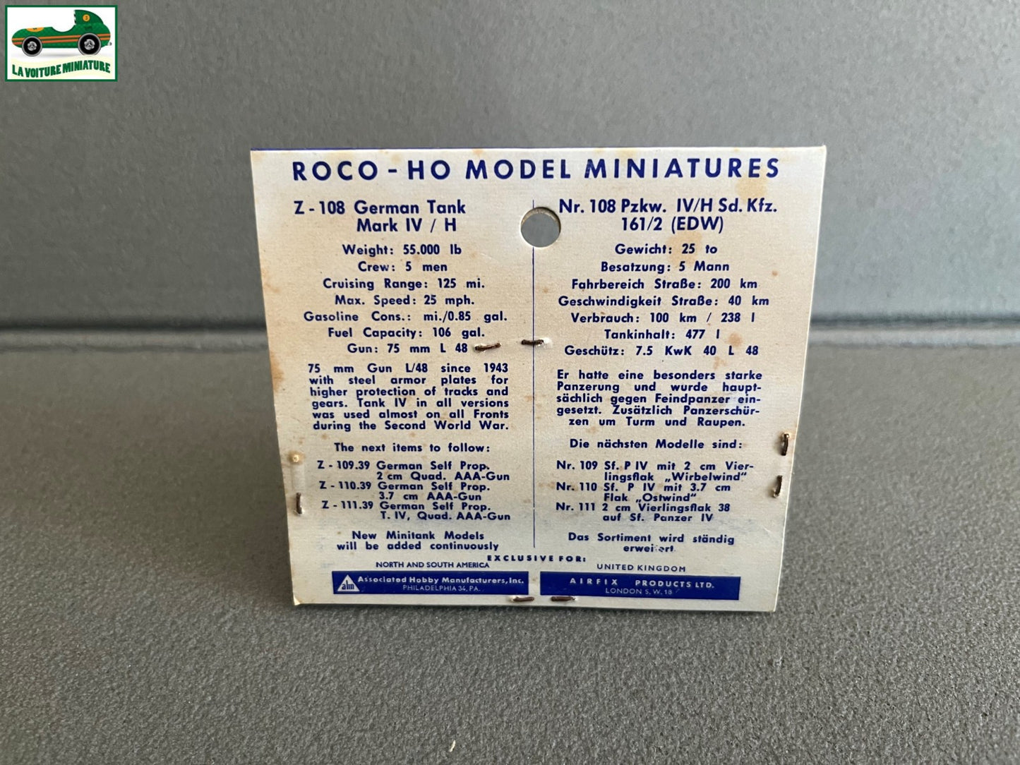 Miniature Engin Militaire Char Z-108 German Tank IV / H Roco Minitanks 1/87 HO