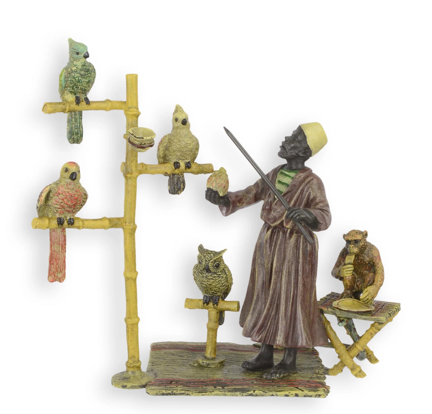 STATUE MODERNE SCULPTURE BRONZE DRESSEUR DE PERROQUETS