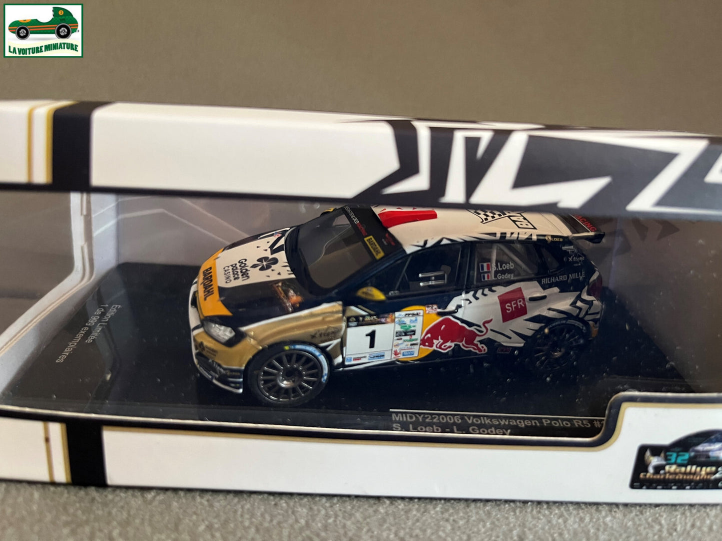 Voiture Miniature Volkswagen Polo R5 Rallye Charlemagne 2023 Loeb 1er Ixo 1/43