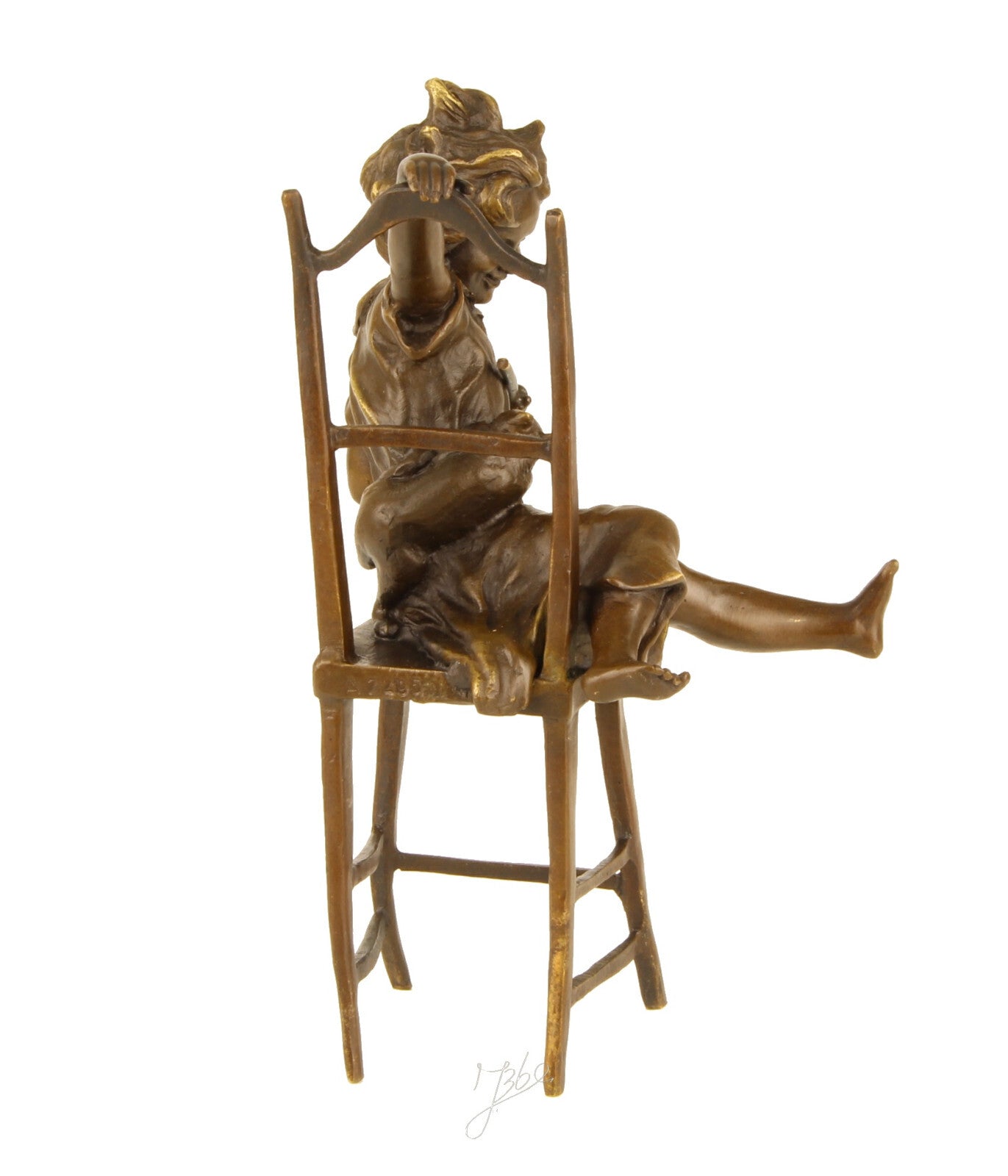 Statue Sculpture Bronze Art Déco Nouveau Enfant Chat Heureux DSBJ-222 Moderne