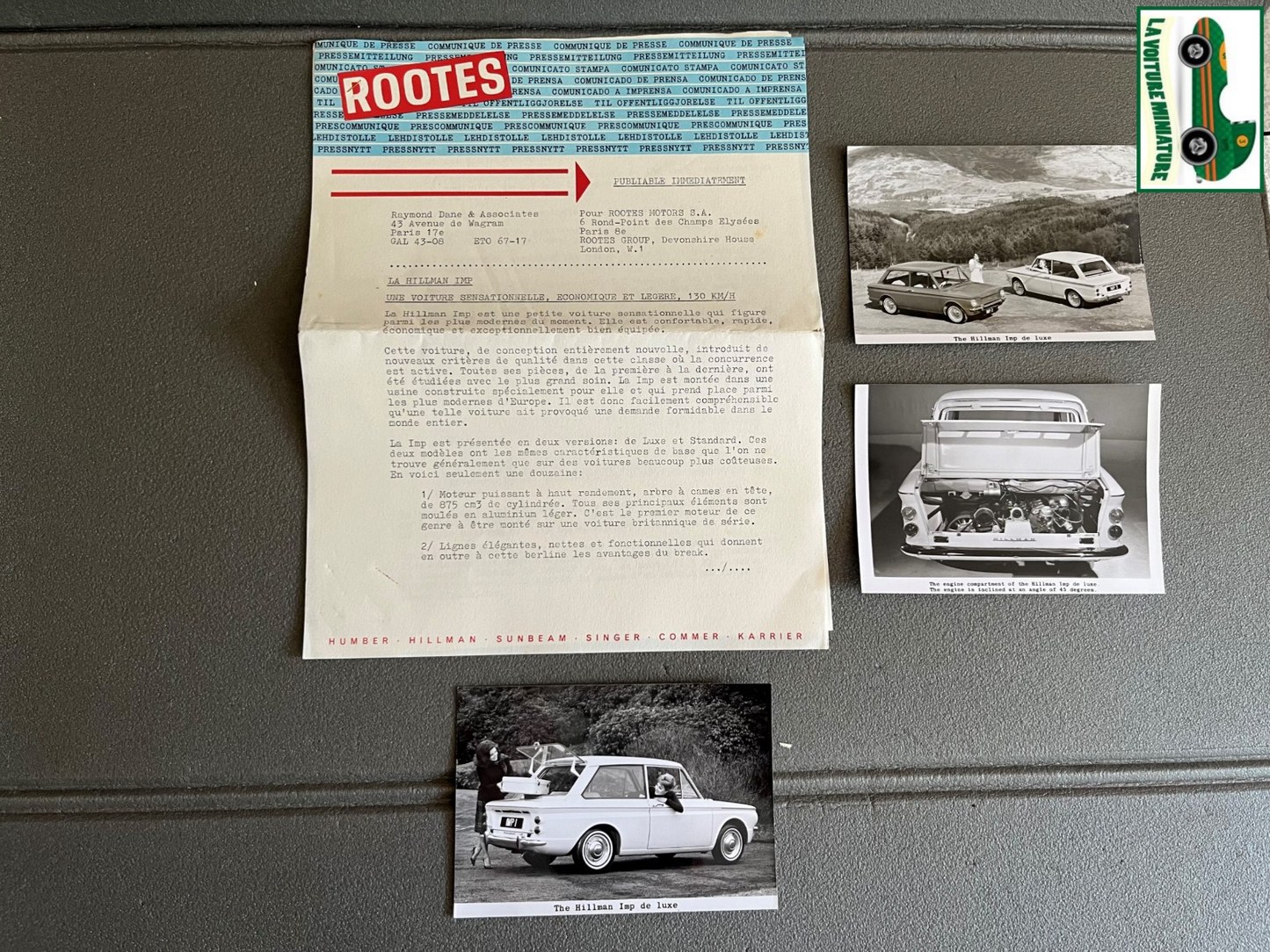 Ancien Documentation Automobile Communiqué Presse Rootes Motors Hillman Photo