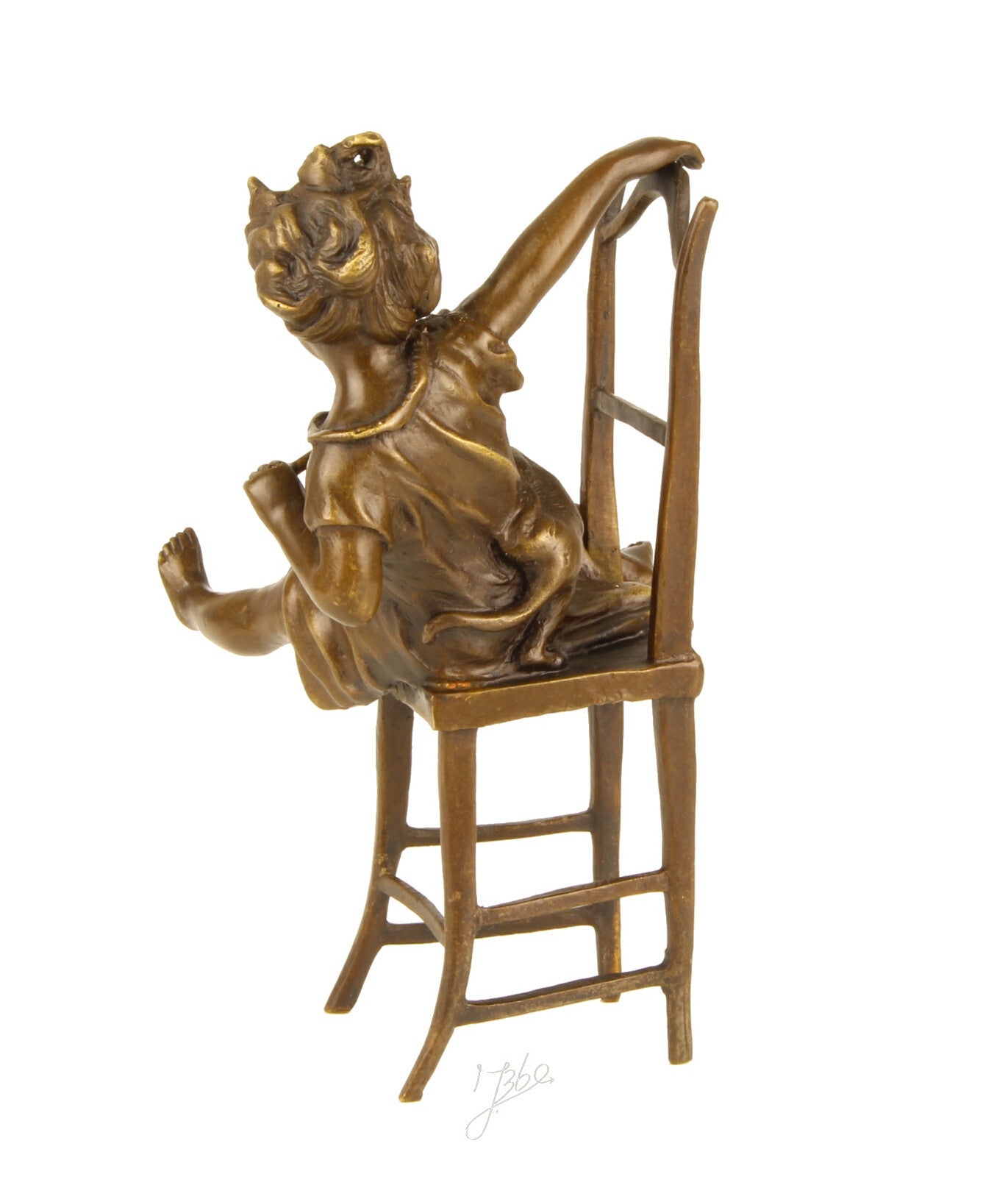 Statue Sculpture Bronze Art Déco Nouveau Enfant Chat Heureux DSBJ-222 Moderne