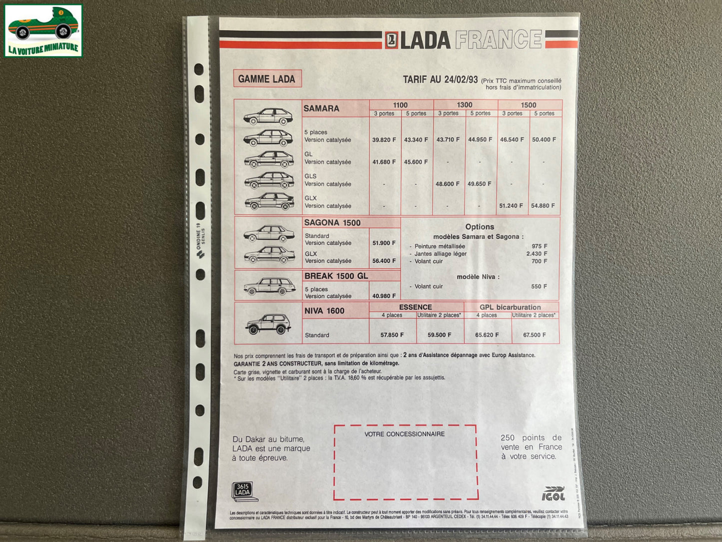 Ancien Dépliant Brochure Documentation Automobile Lada Poch Tarif 1993