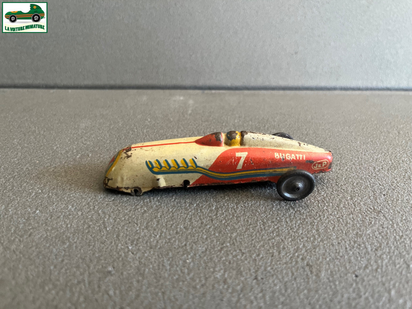 Ancienne Voiture Miniature Course Metal Tole Bugatti Jep France Epave