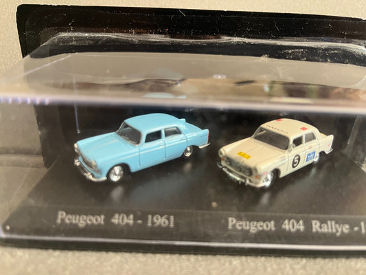Voiture Miniature Duo Peugeot 404 1961 Rallye 1967 Universal Hobbies au 1/87 HO