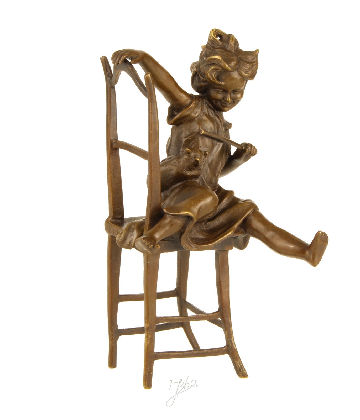 Statue Sculpture Bronze Art Déco Nouveau Enfant Chat Heureux DSBJ-222 Moderne