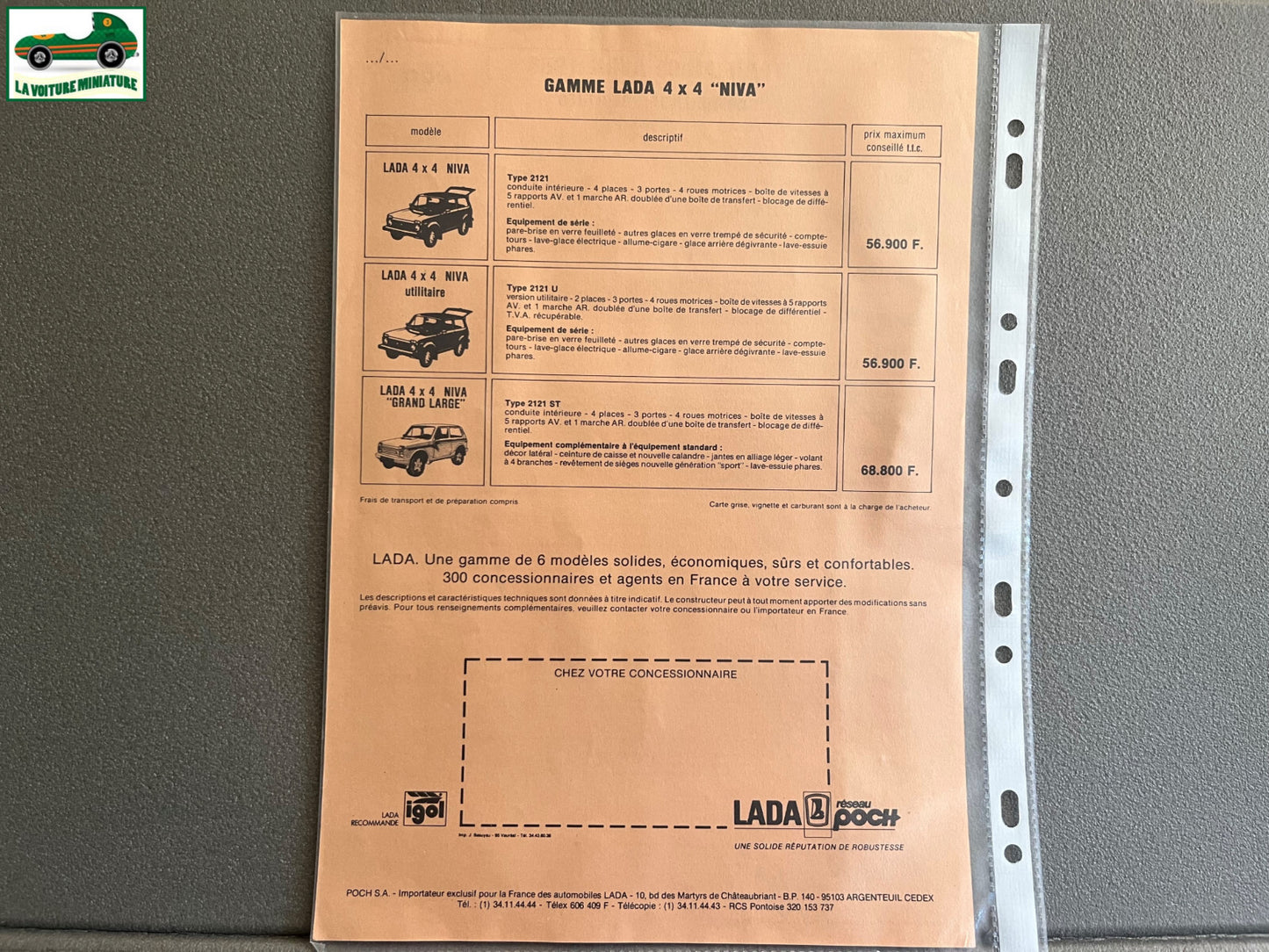 Ancien Dépliant Brochure Documentation Automobile Lada Poch Tarif 1988