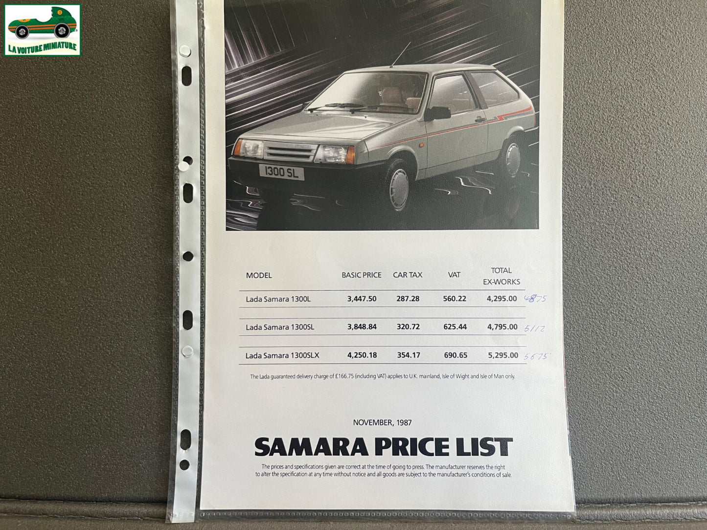 Ancien Dépliant Brochure Documentation Automobile Lada Samara Price List