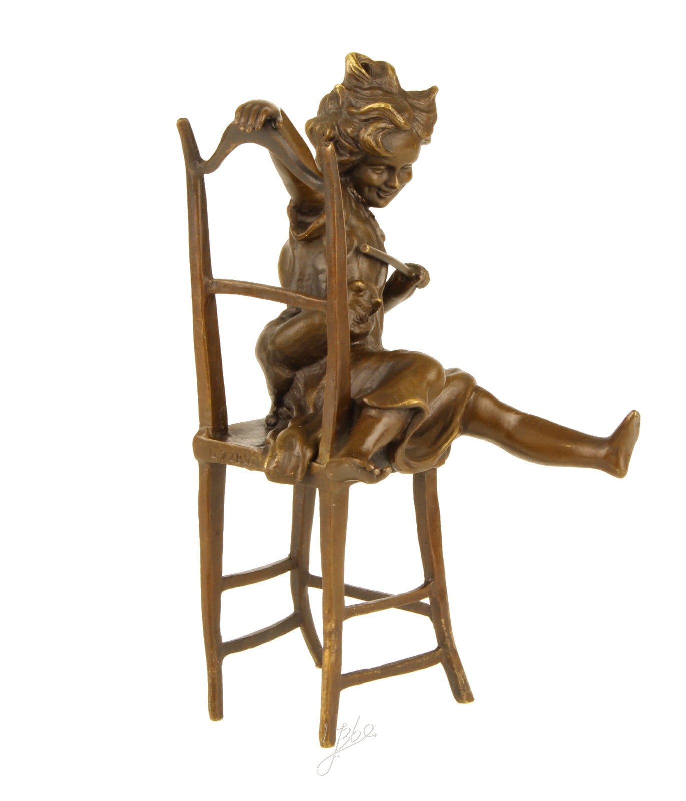 Statue Sculpture Bronze Art Déco Nouveau Enfant Chat Heureux DSBJ-222 Moderne