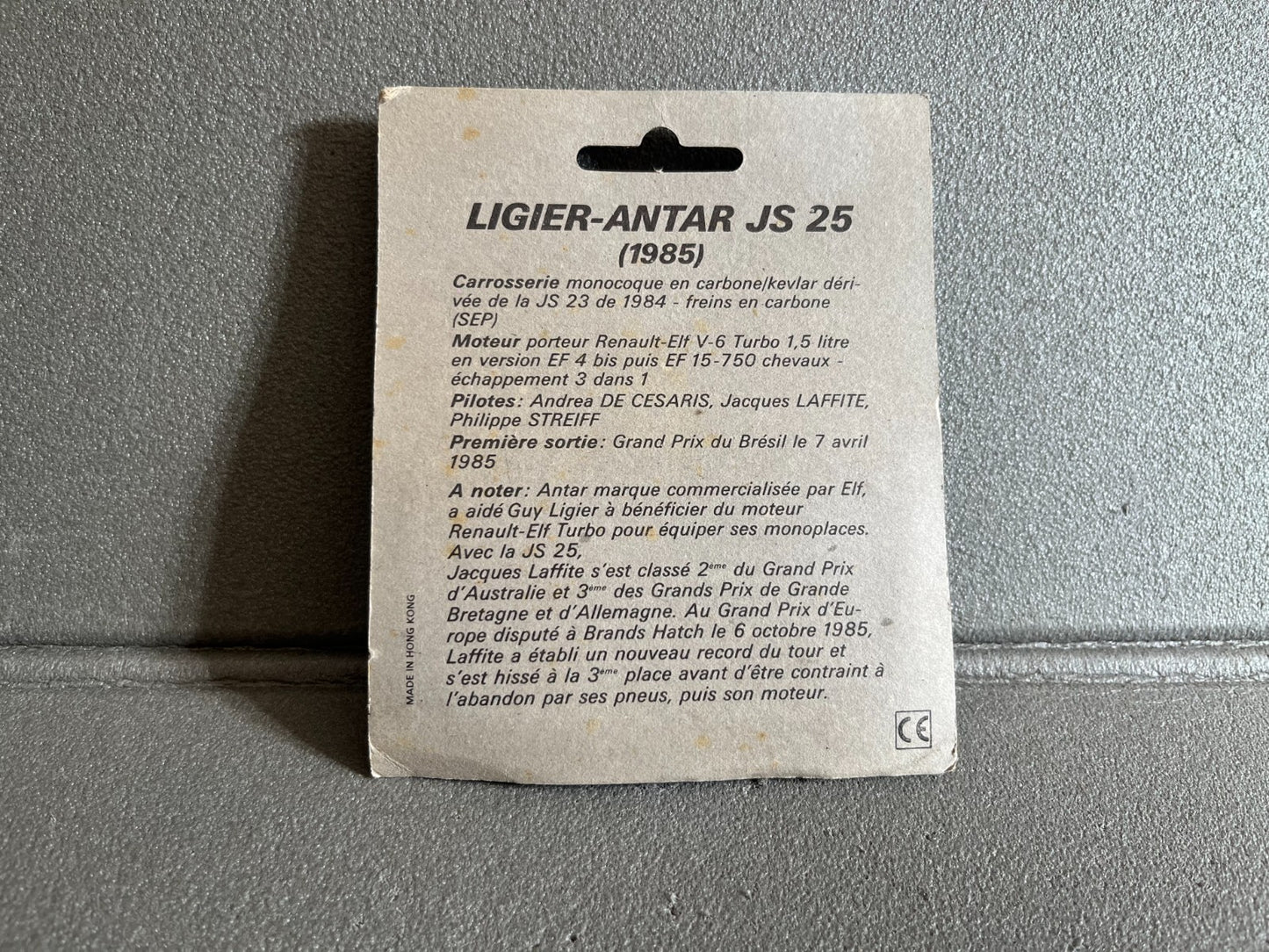 Voiture miniature F1 Ligier Antar JS 25 1985 Elf Competition 1/53 Type Majorette