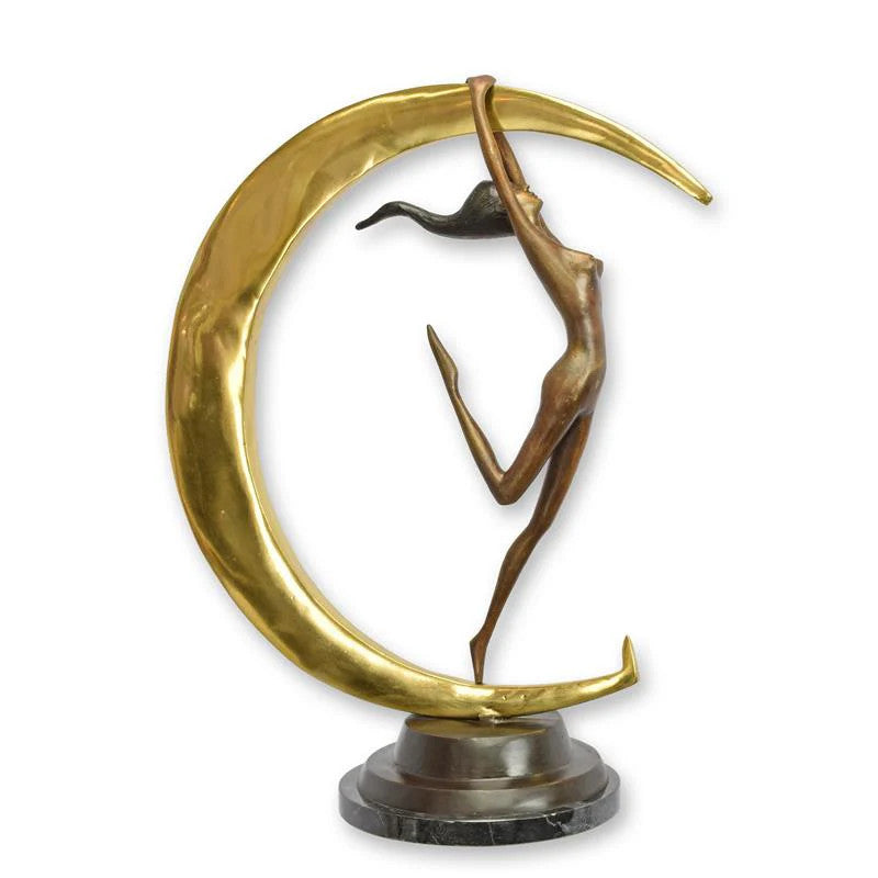 STATUE MODERNE SCULPTURE BRONZE FEMME EROTIQUE ET CROISSANT DE L