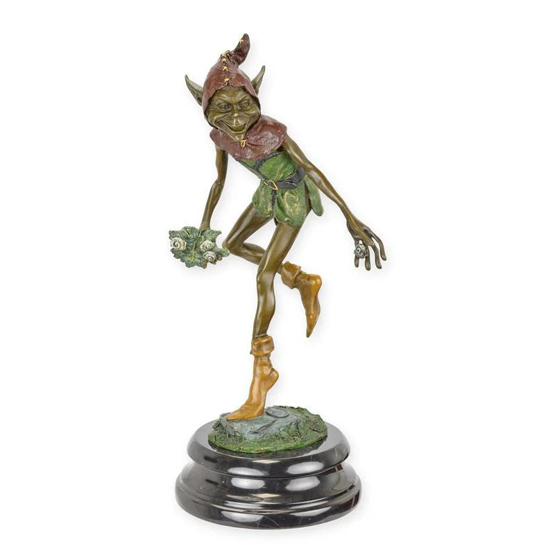STATUE MODERNE SCULPTURE BRONZE GOBELIN AVEC DES ESCARGOTS SUR FEUILLE