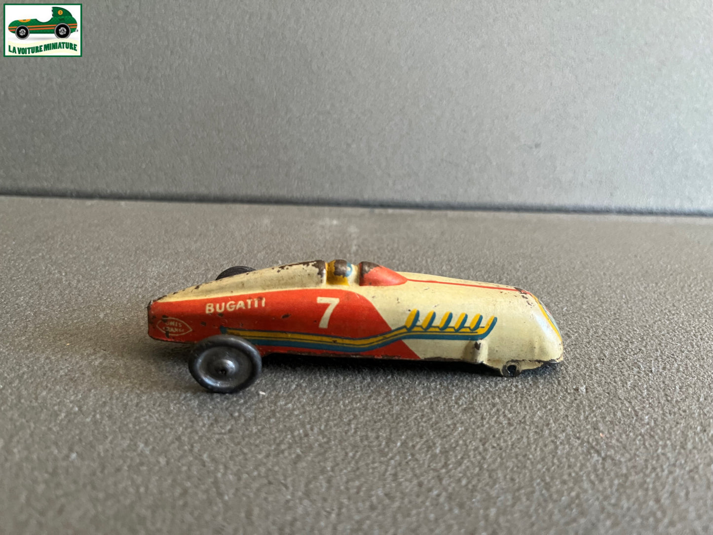 Ancienne Voiture Miniature Course Metal Tole Bugatti Jep France Epave