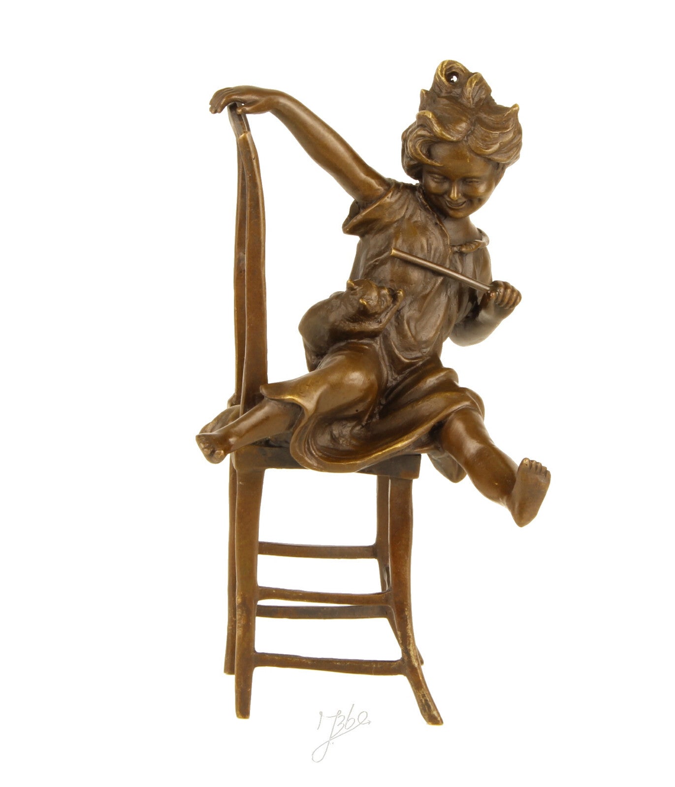 Statue Sculpture Bronze Art Déco Nouveau Enfant Chat Heureux DSBJ-222 Moderne