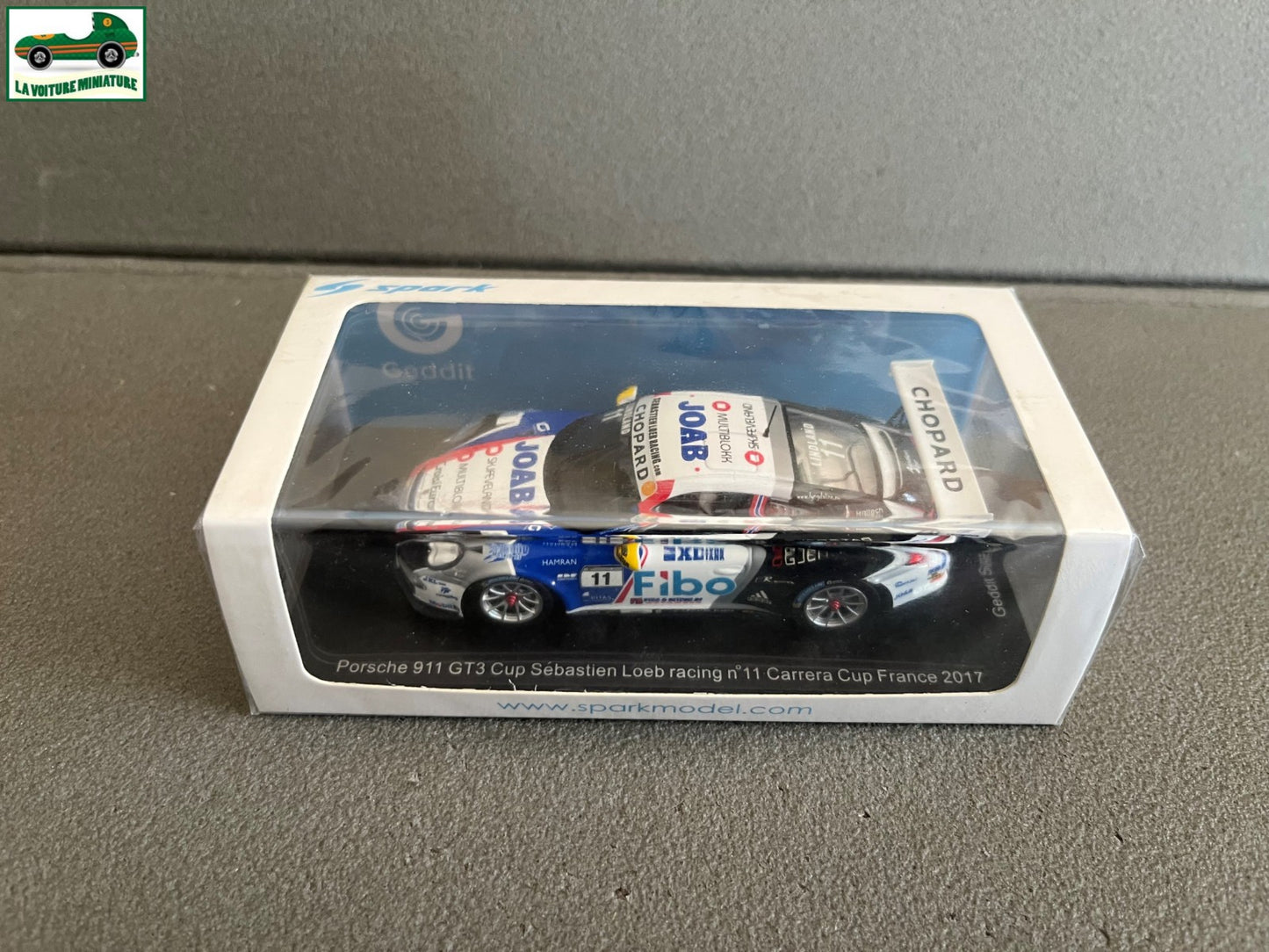 Voiture Miniature Porsche 911 GT3 Cup Loeb Carrera Cup France 2017 Spark au 1/43