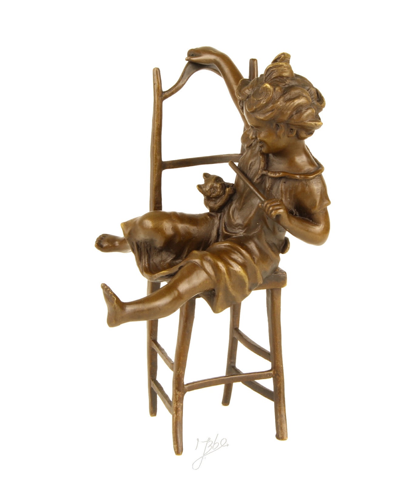 Statue Sculpture Bronze Art Déco Nouveau Enfant Chat Heureux DSBJ-222 Moderne