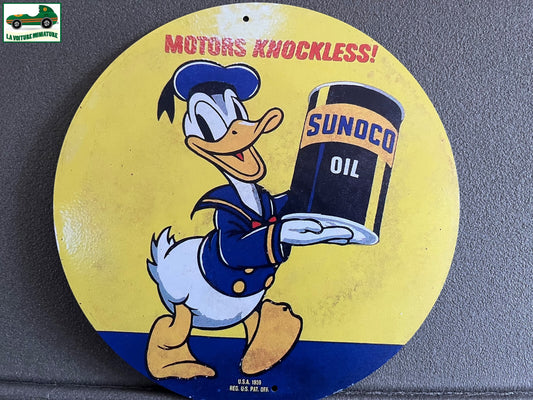 Plaque Métal Voiture Automobile Motor Knockless Donald Sunoco Oil 20 cm