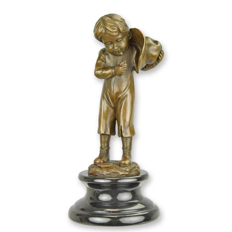 STATUE MODERNE SCULPTURE BRONZE GARÇON ALLUMANT CIGARETTE