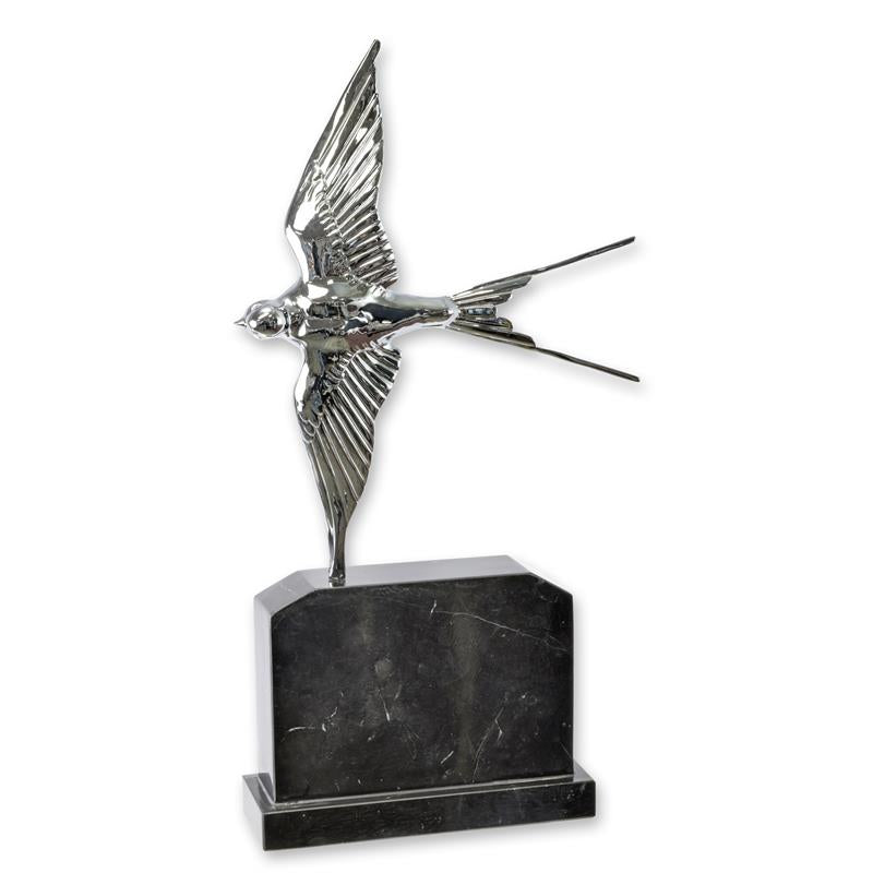 STATUE MODERNE SCULPTURE BRONZE HIRONDE VOL PLAQUEE ARGT