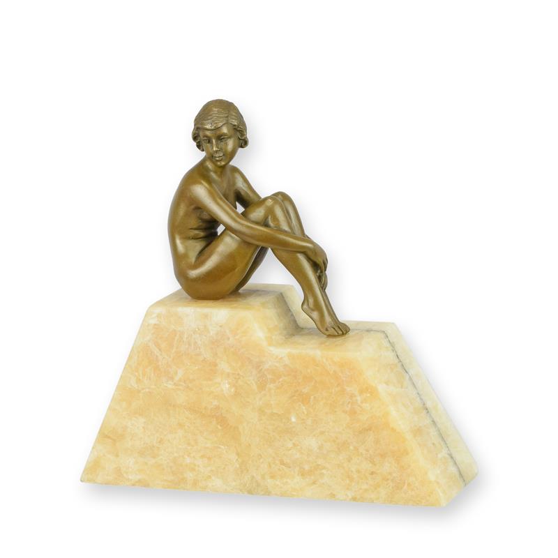STATUE MODERNE SCULPTURE BRONZE NU ASSIS