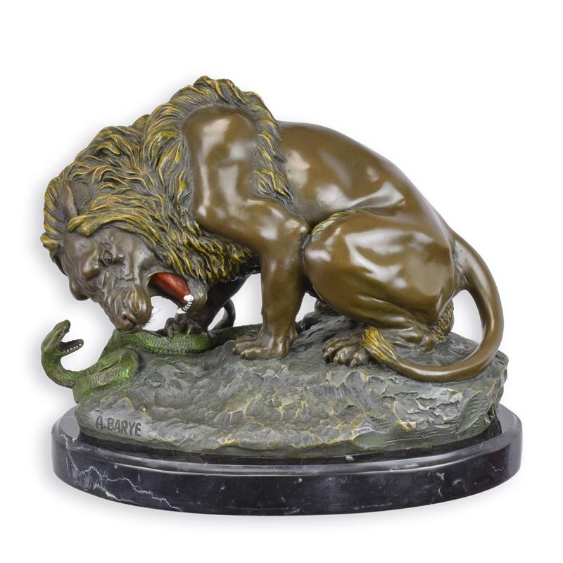 STATUE MODERNE SCULPTURE BRONZE UN LION ET UN SERPT