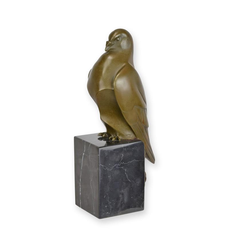 STATUE MODERNE SCULPTURE BRONZE PIGEON SUR UN SOCLE MARBRE